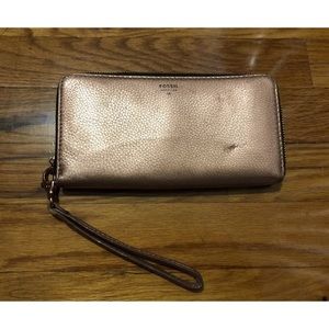 Fossil leather wallet checkbook clutch card holder
